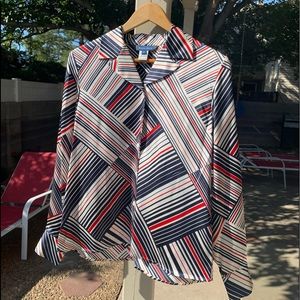 Austin Reed 100% silk long sleeves button down shirt white, navy, red size 4